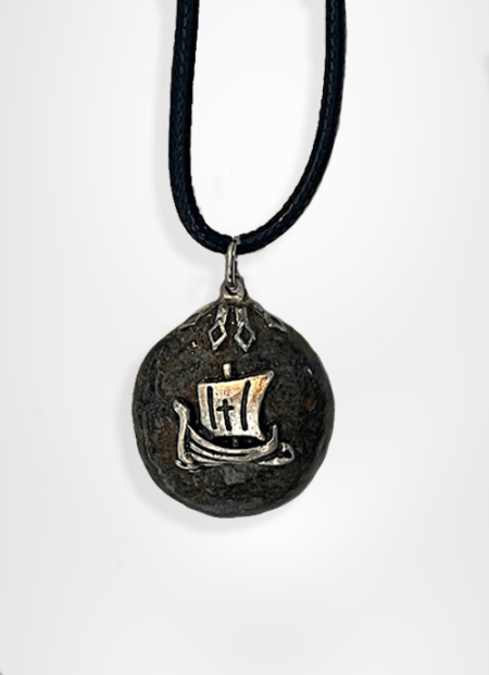 Holy land jewelry pebble stone pendant designed with ancient fishing boat