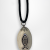 Holy land jewelry pebble stone pendant designed with a fish and faith caption