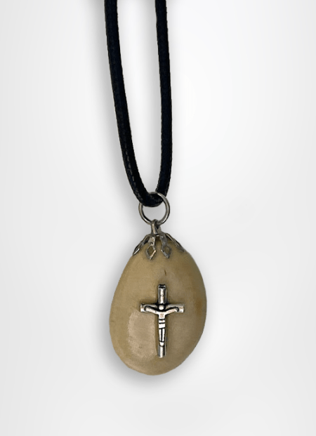 Holyland Sea of Galilee pebble stone pendant designed with a cross