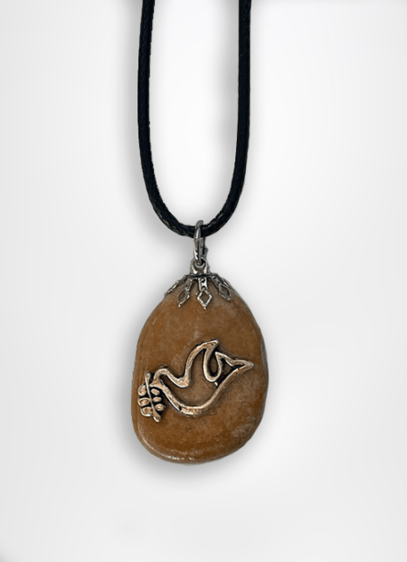 Holy land gift Sea of Galilee pebble stone pendant designed with a dove