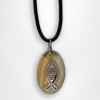 christian souvenir pebble stone pendant designed with a fish and faith caption