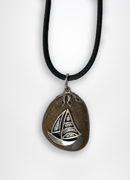 holyland souvenir pebble stone pendant designed with an ancient fishing boat