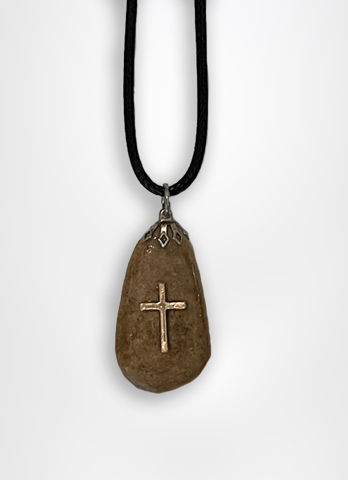 Galilee pebble stone jewelry pendant necklace designed with cross