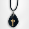 holyland souvenir pebble stone pendant designed with a golden cross