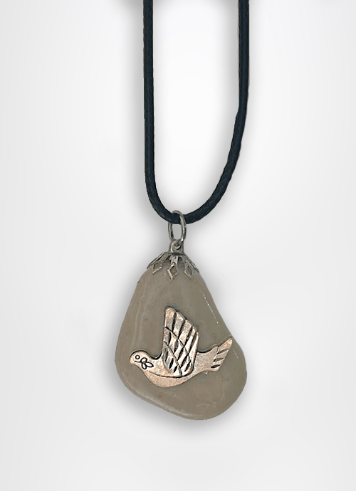 galilee Pebble stone pendant necklace designed with a silver dove