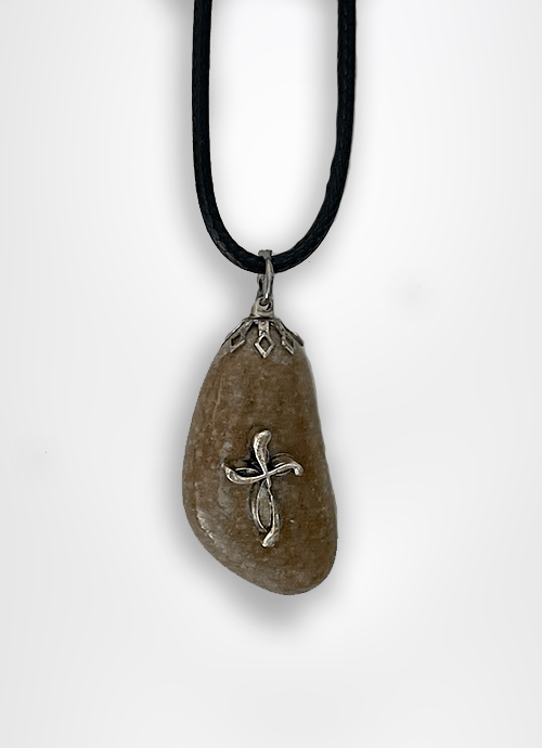 holy lamd Sea of Galilee pebble stone designed with a cross