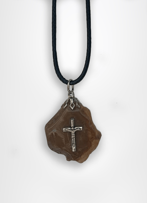 Sea of Galilee jewelry pebble stone pendant necklace designed with cross